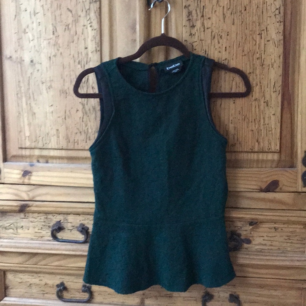 Bebe dark green lace peplum Top